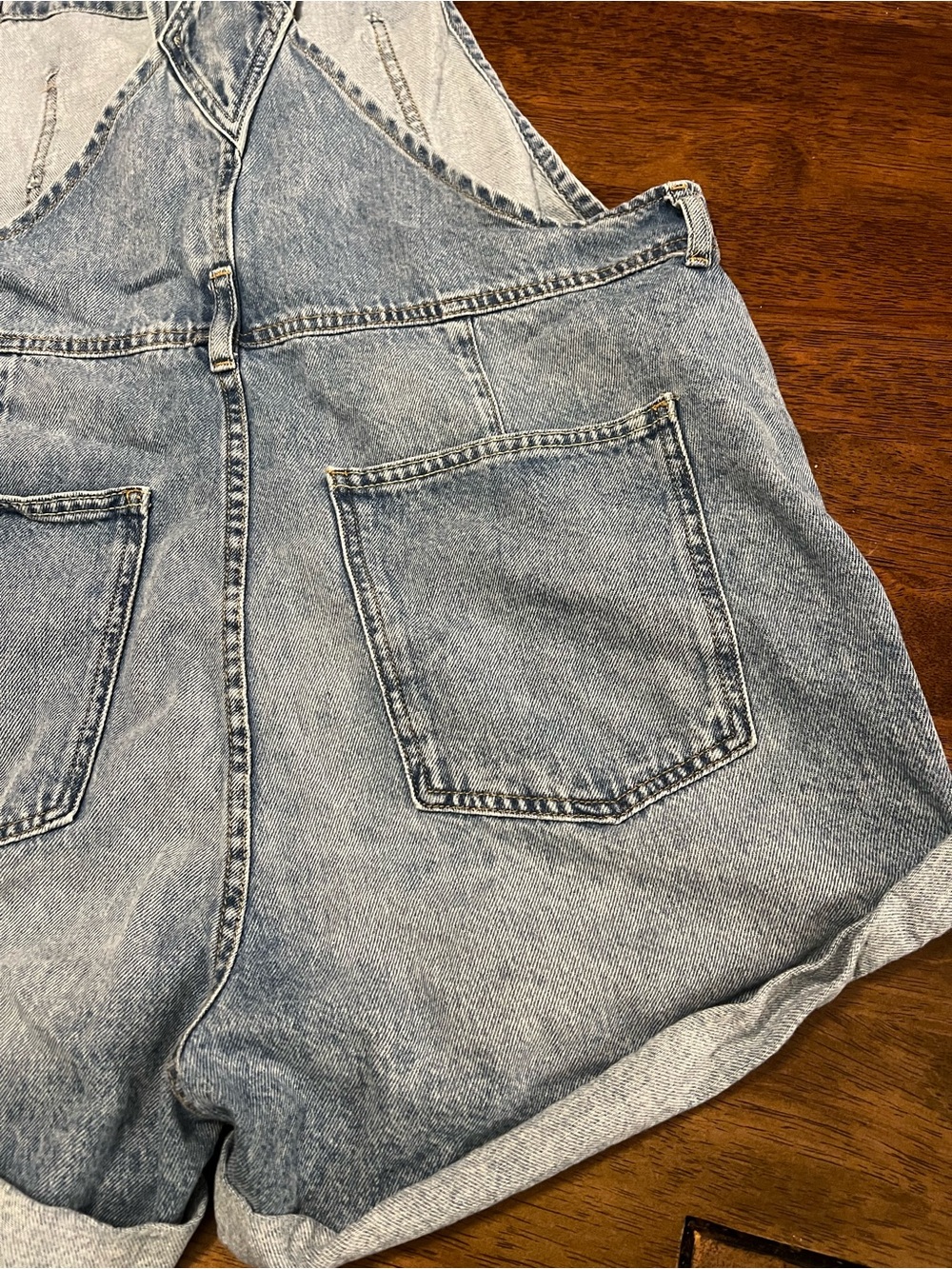 Free People We The Free Ziggy Shortalls Large 100% Cotton Blue Jean Overalls - Picture 13 of 14